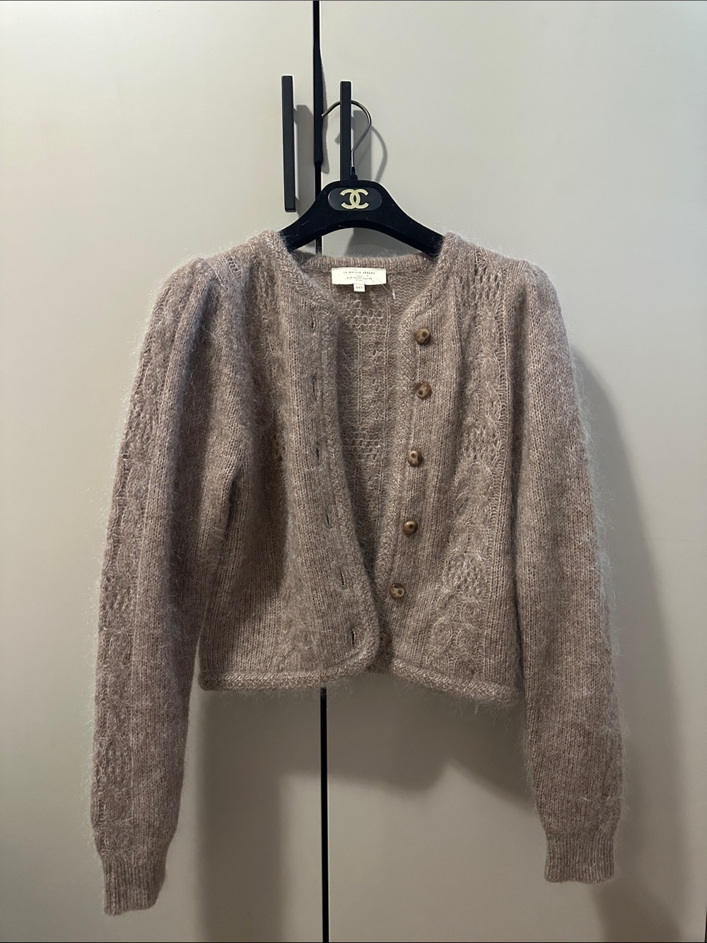 Sezane Puff Sleeve Cardigan Taupe Sweater Cardigan Size XXS